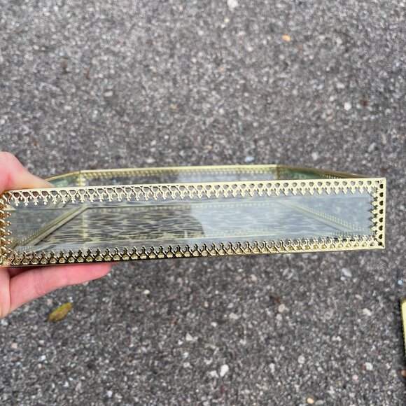 Rachel Zoe Glass Vanity Trinket Tray Leopard Cheetah Gold Tone Office Bathroom 2 - Picture 3 of 14